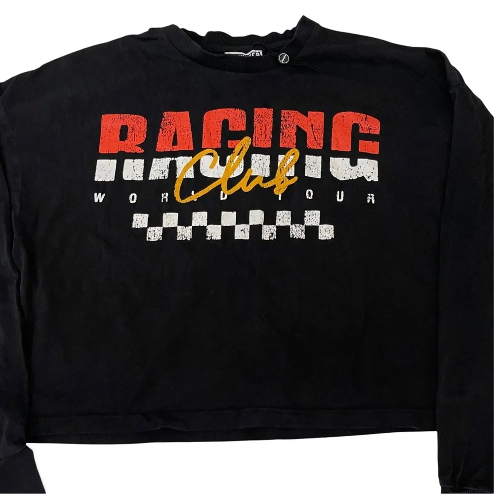 Jennyfer Racing Club World Tour Black Crop Top Long Sleeve Tee - Picture 3 of 8